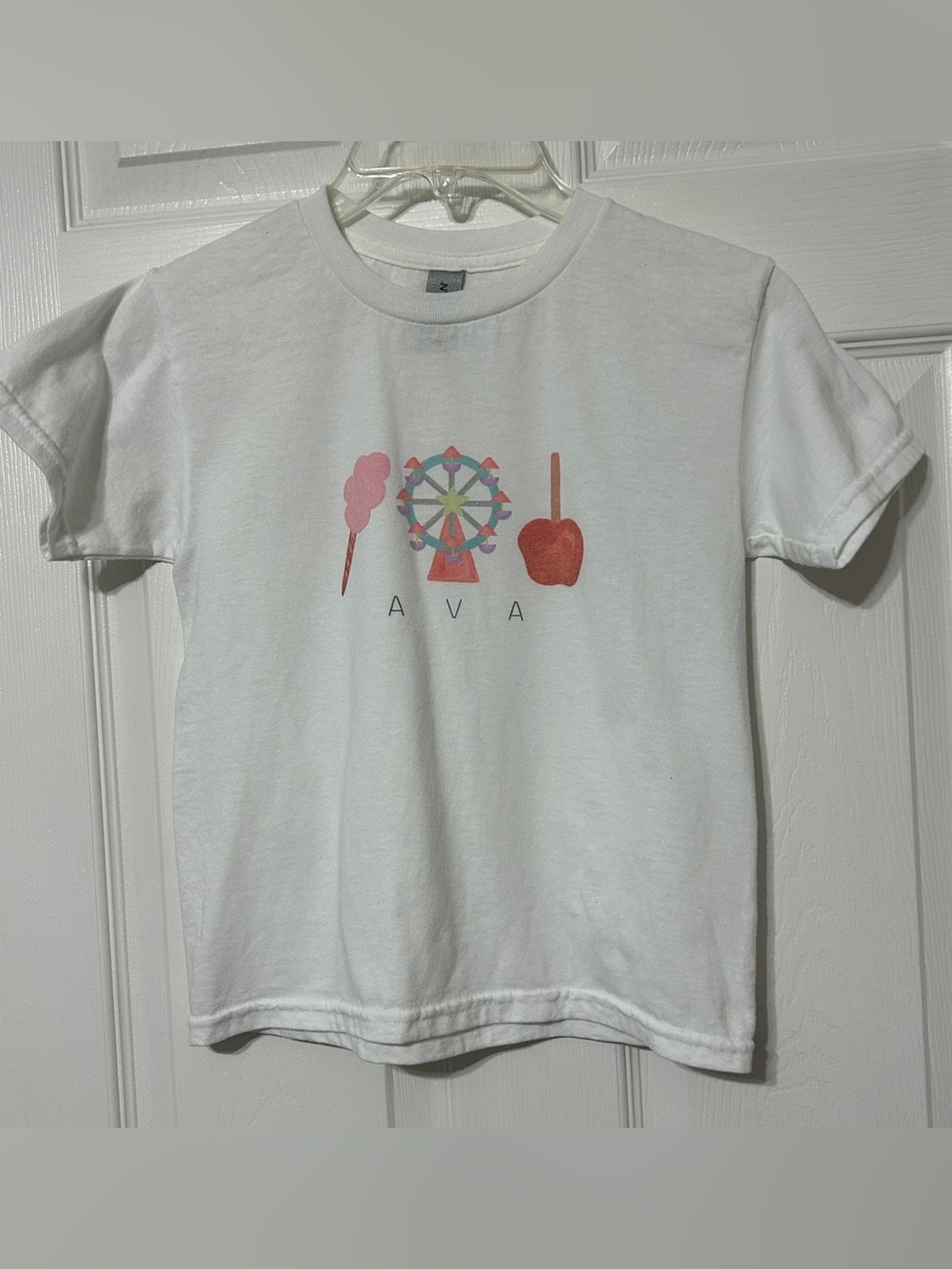 GILDAN Girls T-Shirt County Fair “AVA” Ferris Wheel Cotton Candy Apple S 6-8